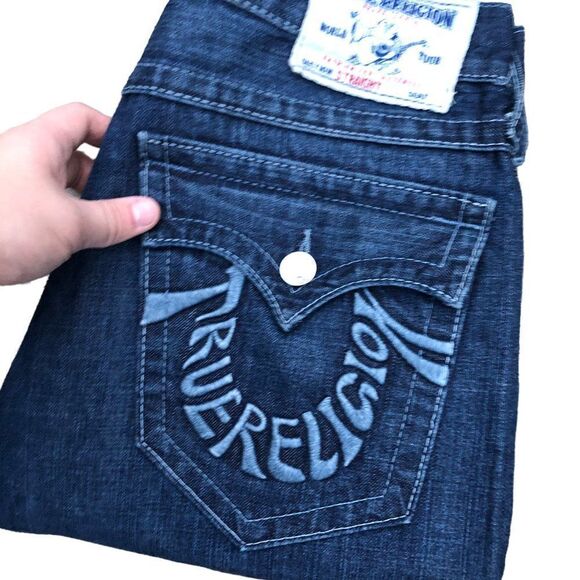 Vintage True Religion Jeans Size 32 STRAIGHT Embroidered Horseshoe Blue - Picture 8 of 12